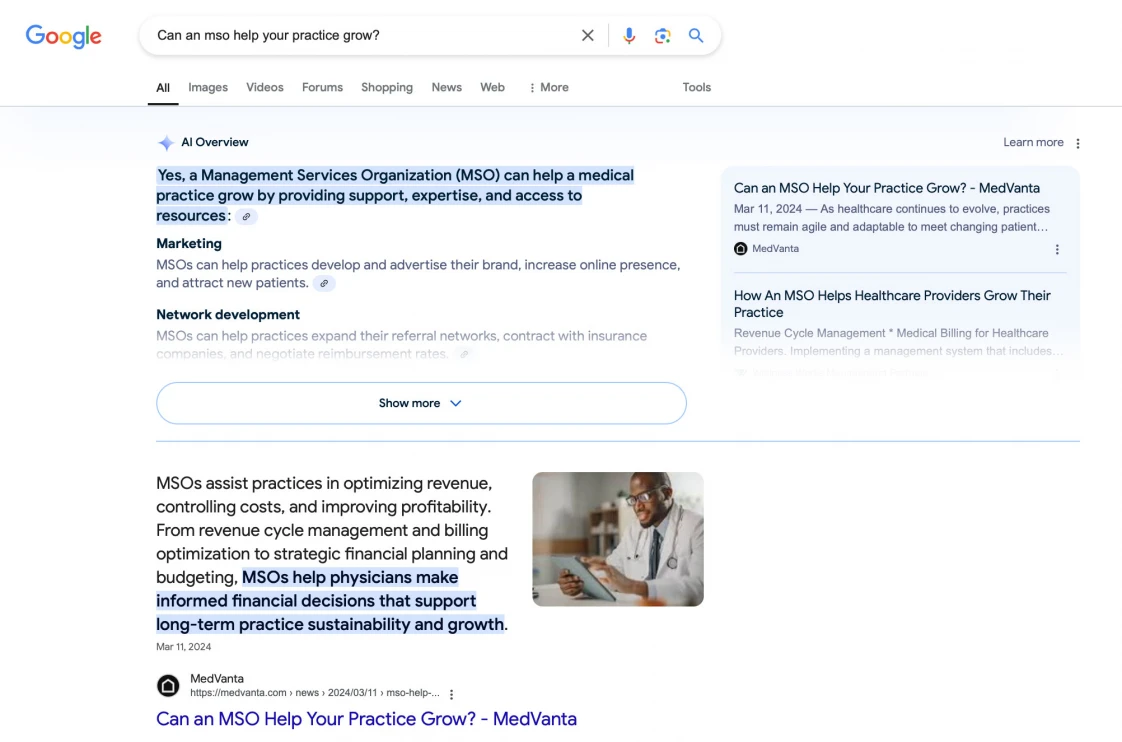 AI overview in Google SERP